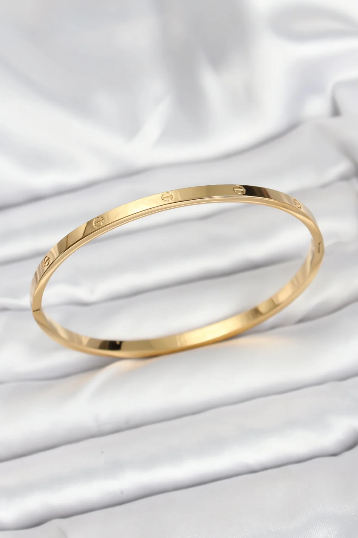 316L Paslanmaz Çelik Gold Bileklik - Şık ve Kırmadan 65mm İnce Kelepçe