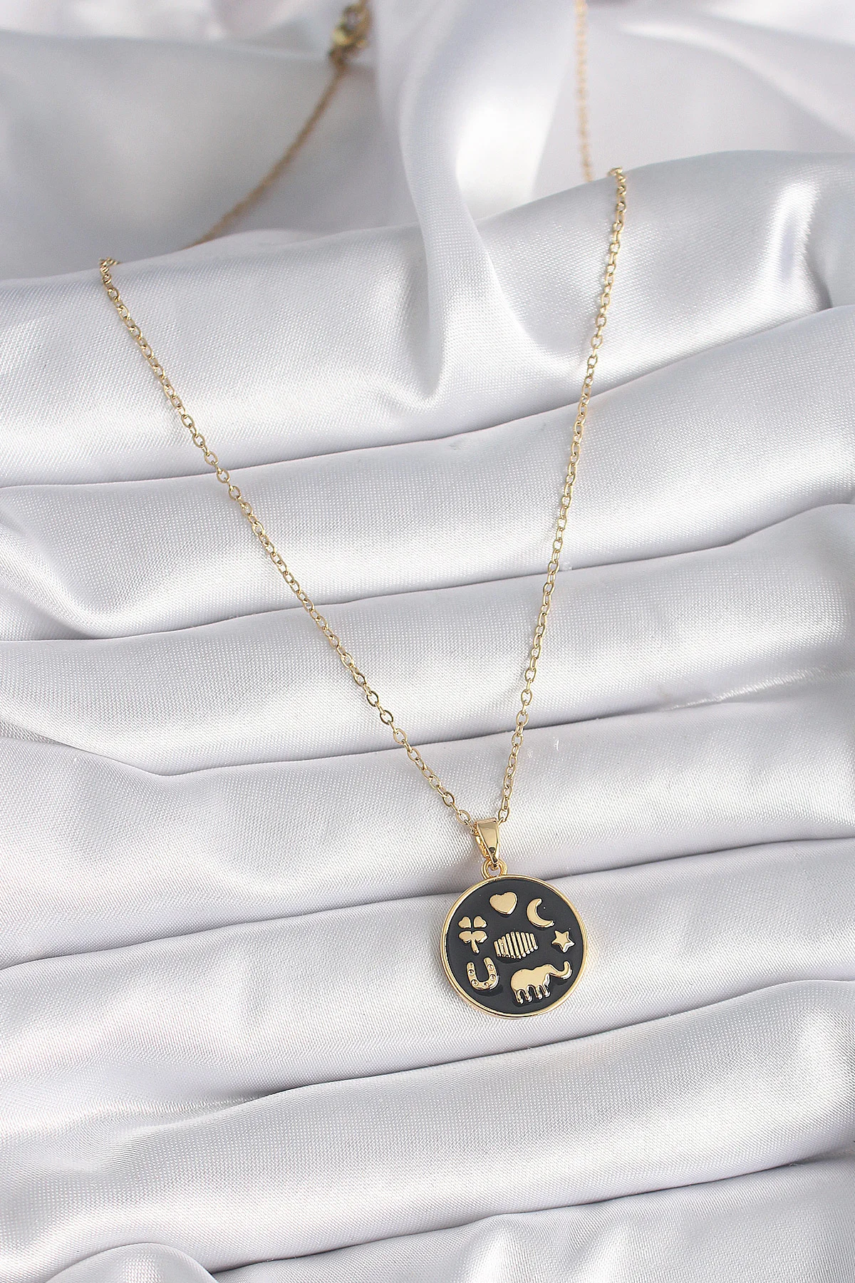 316L Paslanmaz Çelik Gold Renk Şans Kolyesi - 45cm - Güvenilir Şans Takıları