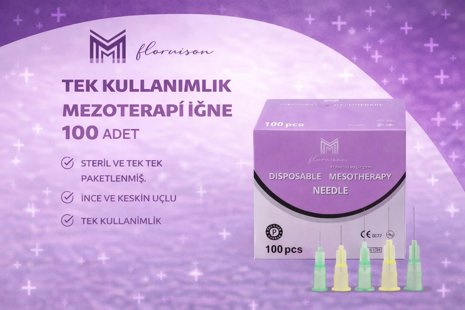 34G Mezoterapi Steril Enjeksiyon İğnesi 2,5MM - 100 Adet