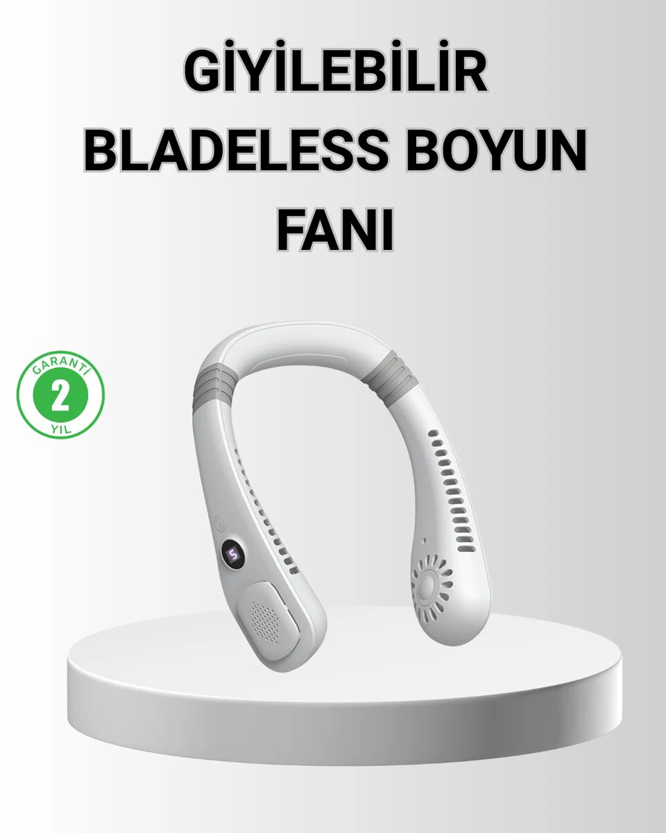360° Dairesel Rüzgarlı Giyilebilir Boyun Fanı - 5 Kademeli Hız Ayarı ile Yaz Sıcaklarında Serin Kalın
