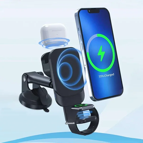 3in1 Kablosuz Şarjlı Torpido ve Havalandırma Telefon Tutucu - 15W Hızlı Şarj, 4.5-7.5 inç Uyumlu