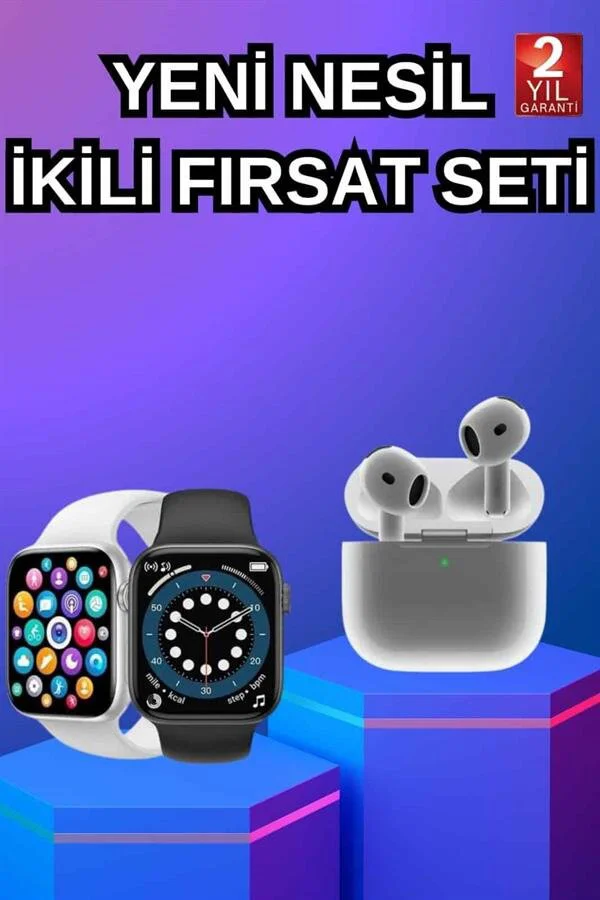 3.Nesil TWS Bluetooth Kulaklık ve Akıllı Saat - Sesli Görüşme, Dokunmatik Ekran ve Spor Modları