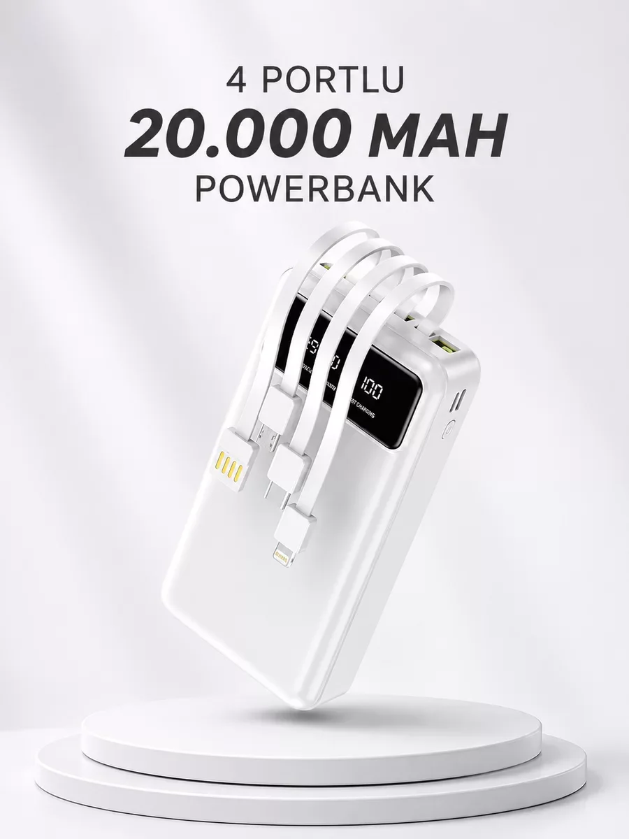 4 Çıkışlı 20.000 mAh Powerbank - Kompakt, Yüksek Kapasite ve Hızlı Şarj Cihazı