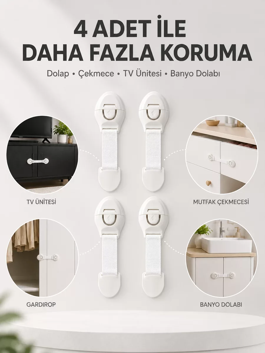Northcity 4'lü Çocuk Güvenlik Dolap ve Çekmece Kilidi Seti - Evde