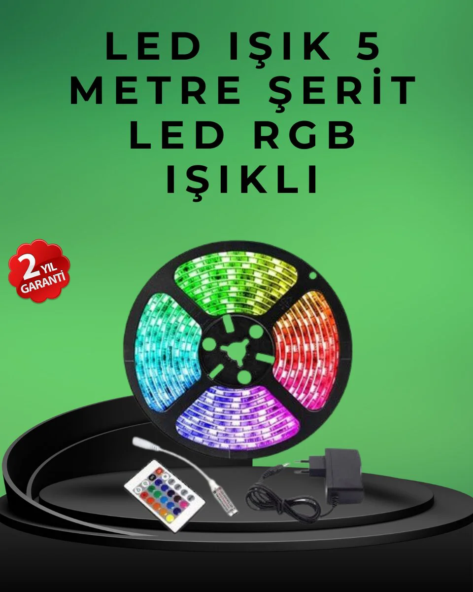 5 Metre Kumandalı Şerit LED - Pratik Kurulumlu, IPX Koruma, 16 Renkli LED Aydınlatma