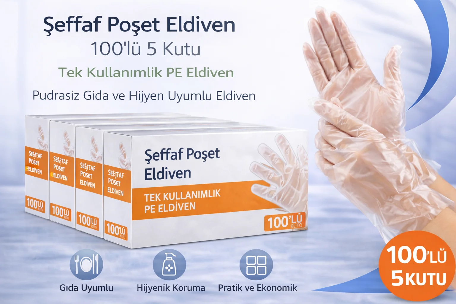 Northcity 500 Adet Şeffaf Poşet Eldiven - PE Gıda Uyumlu Tek Kull