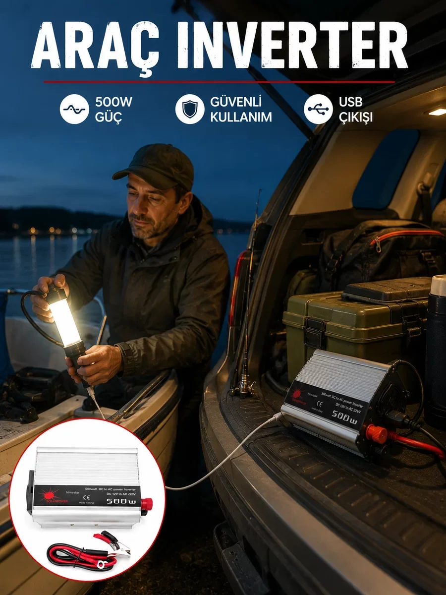 500W Araç İnverter Aküden Priz Dönüştürücü - Elektrik Erişimi İçin Gelişmiş Çözüm