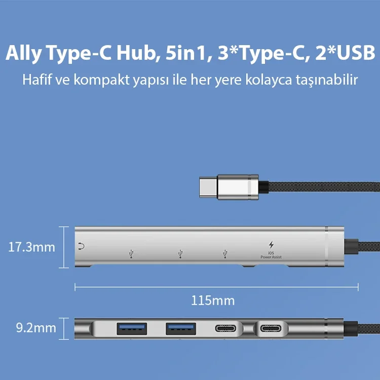 Northcity 5'li Type-C USB Hub 480 Mbps Çoklayıcı Adaptör – Kulakl