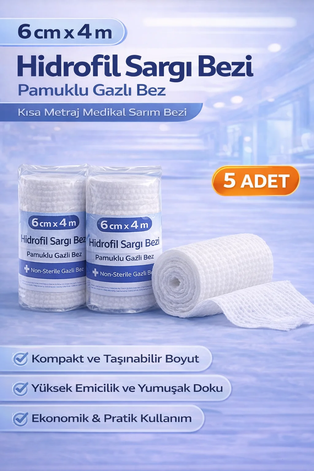 Northcity 6 cm x 4 m Hidrofil Sargı Bezi 5 Adet - Medikal Sarım B