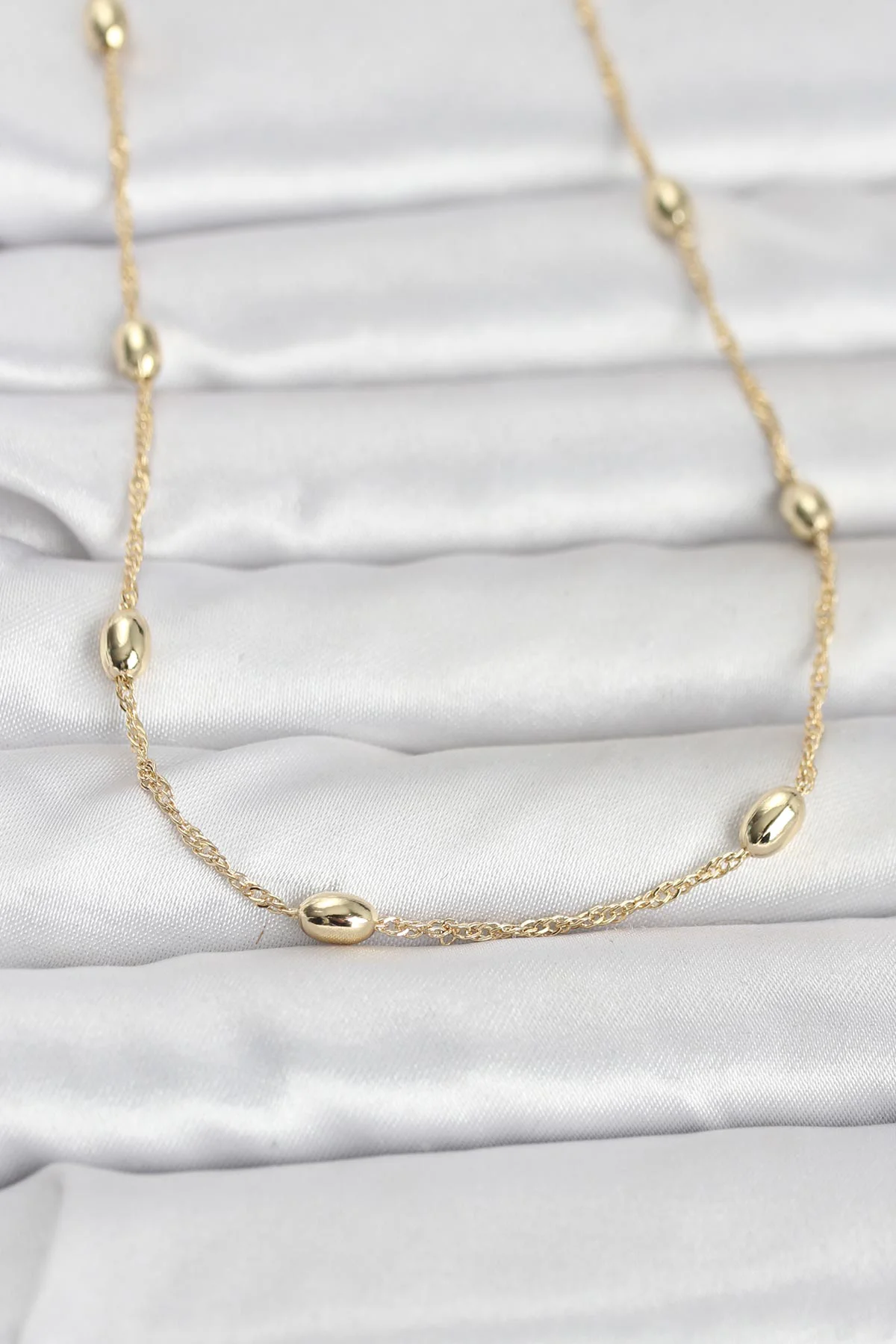 60 cm CM Topçuklu Burgu Zincir Kadın Kolye - 14K Gold Kaplama Şıklık