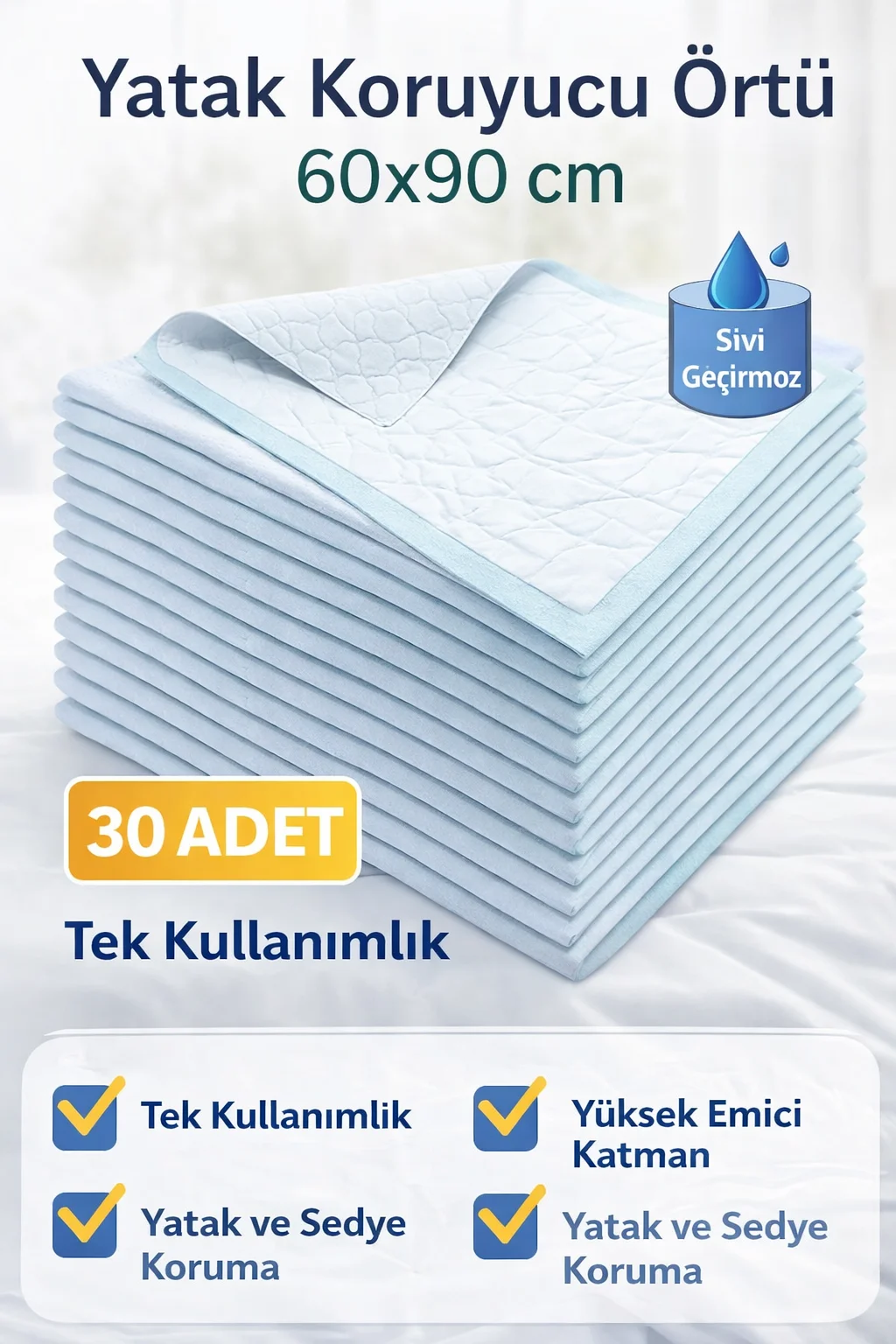 Northcity 60x90 cm Sıvı Geçirmez Yatak Koruyucu Örtü 30 Adet - Te