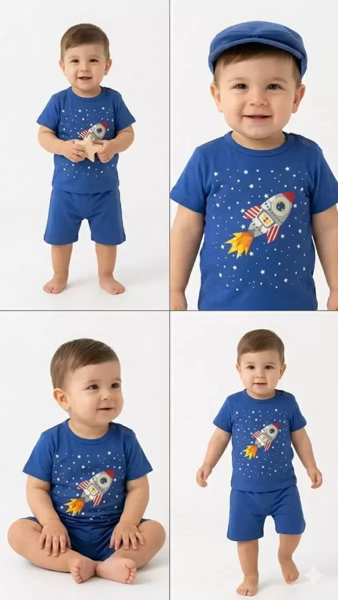 Northcity 6/24 Ay Roket Baskılı 2li Bebek Takımı - Anti Alerjik, 