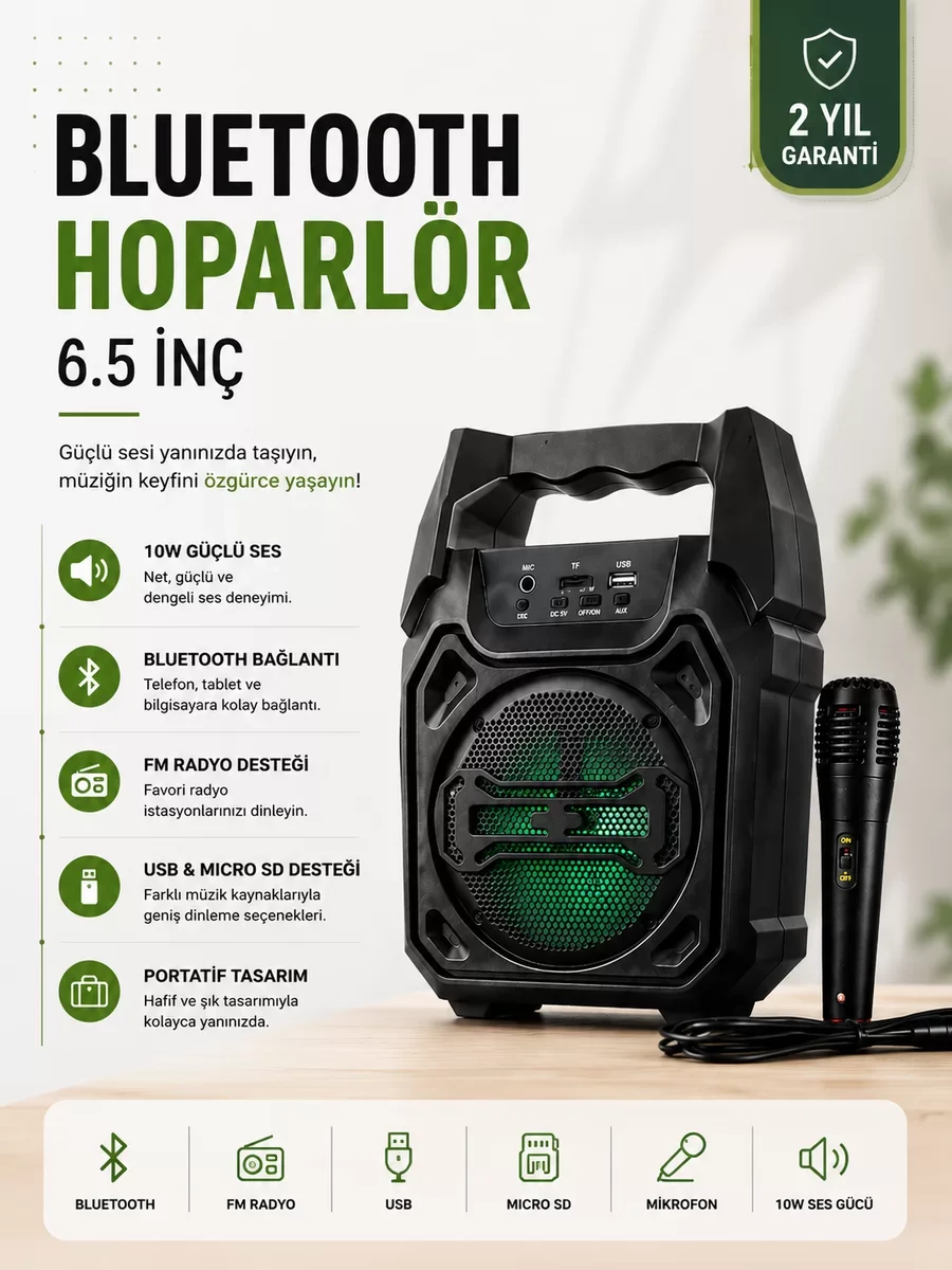 Northcity 6.5 İncih Bluetooth Hoparlör Mikrofonlu Taşınabilir Ses