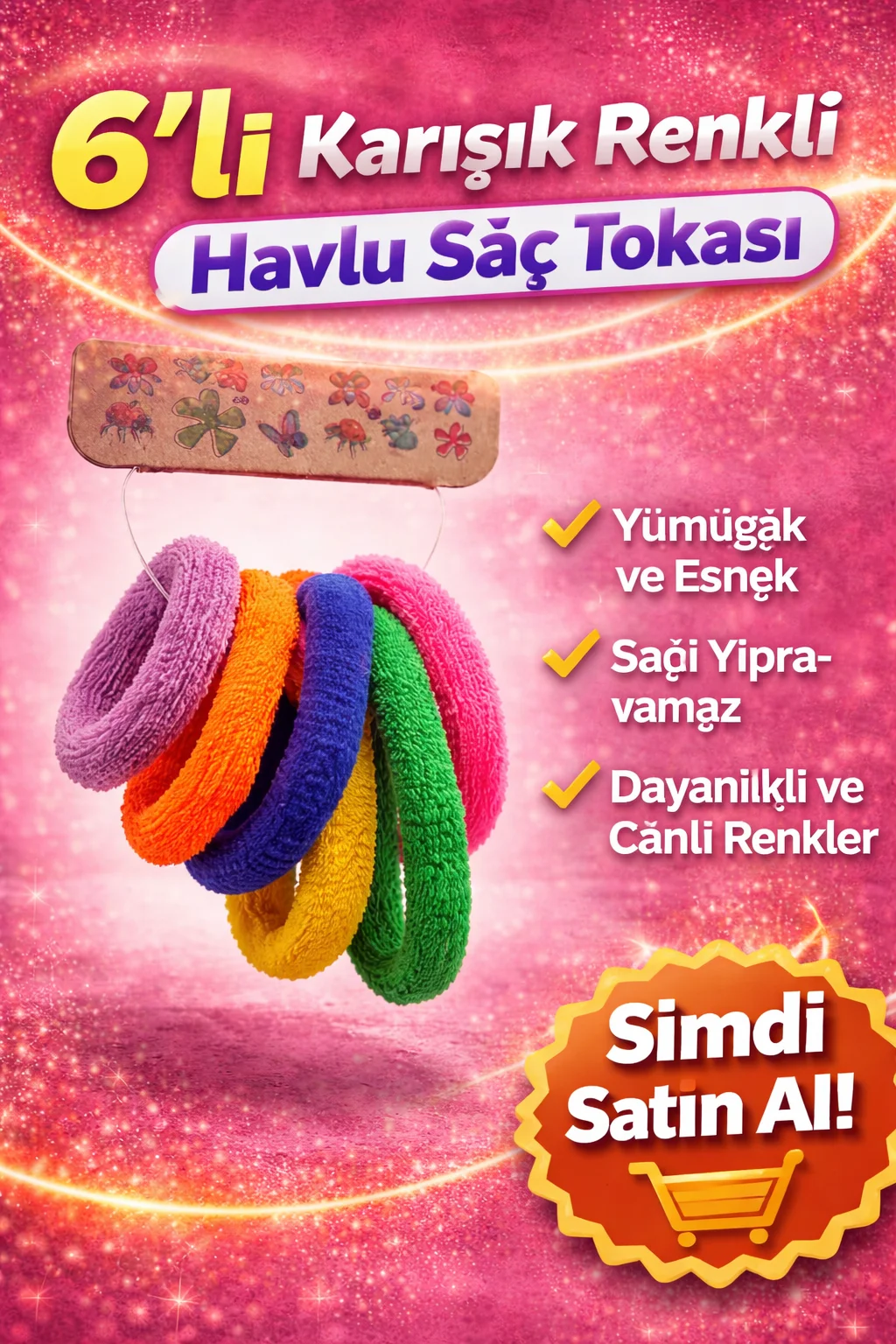 6'lı Karışık Renkli Havlu Saç Tokası - Yumuşak Elastik Dayanıklı Lastik Toka Seti