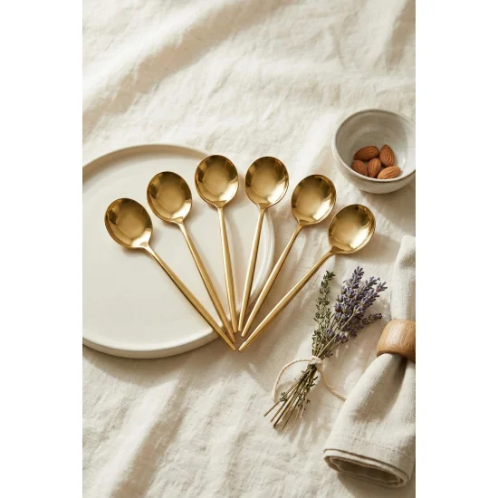 Northcity 6'lı Lüks Gold Paslanmaz Çelik Tatlı Kaşığı Seti (16 cm