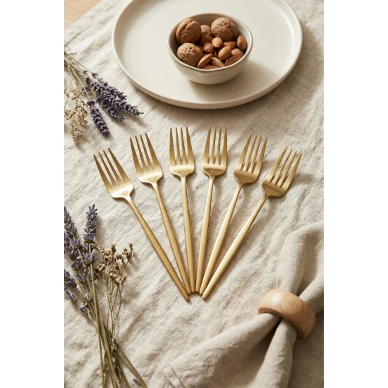 Northcity 6'lı Lüks Gold Paslanmaz Çelik Yemek Çatalı Seti (21 cm