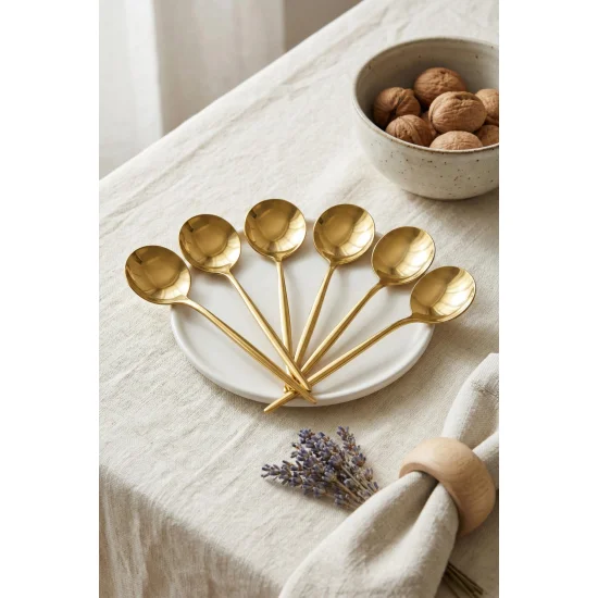 Northcity 6'lı Lüks Gold Paslanmaz Çelik Tatlı Kaşığı Seti (16 cm