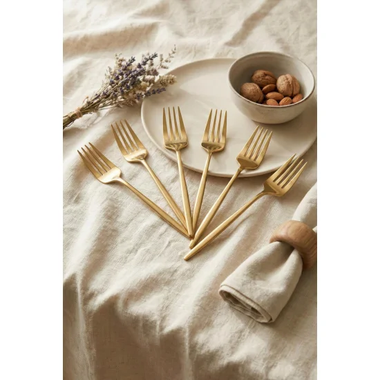 Northcity 6'lı Lüks Gold Paslanmaz Çelik Yemek Çatalı Seti (21 cm
