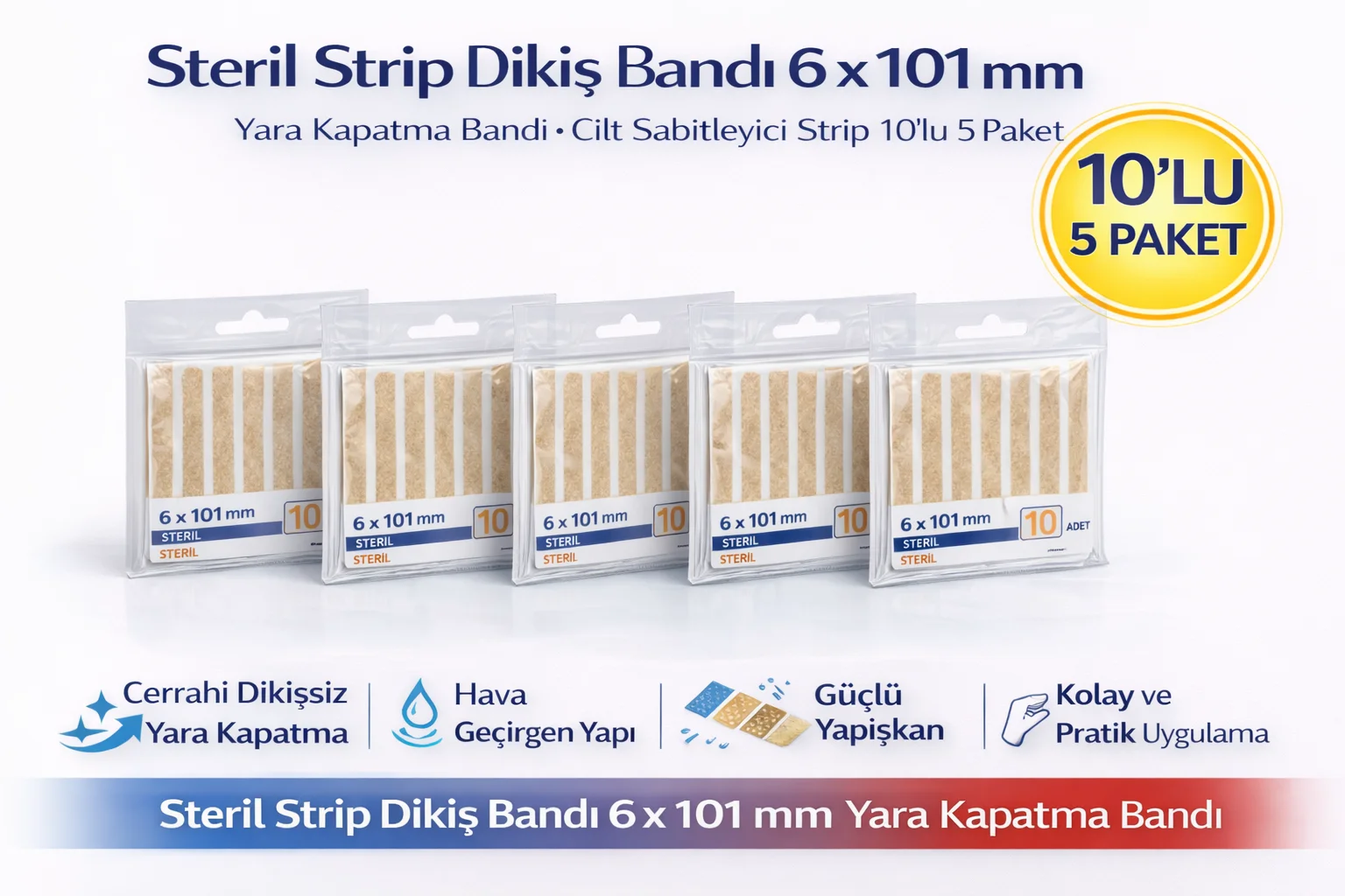 Northcity 6x101 mm Yara Kapatma Bandı Steril Dikiş Bandı - 50 Ade