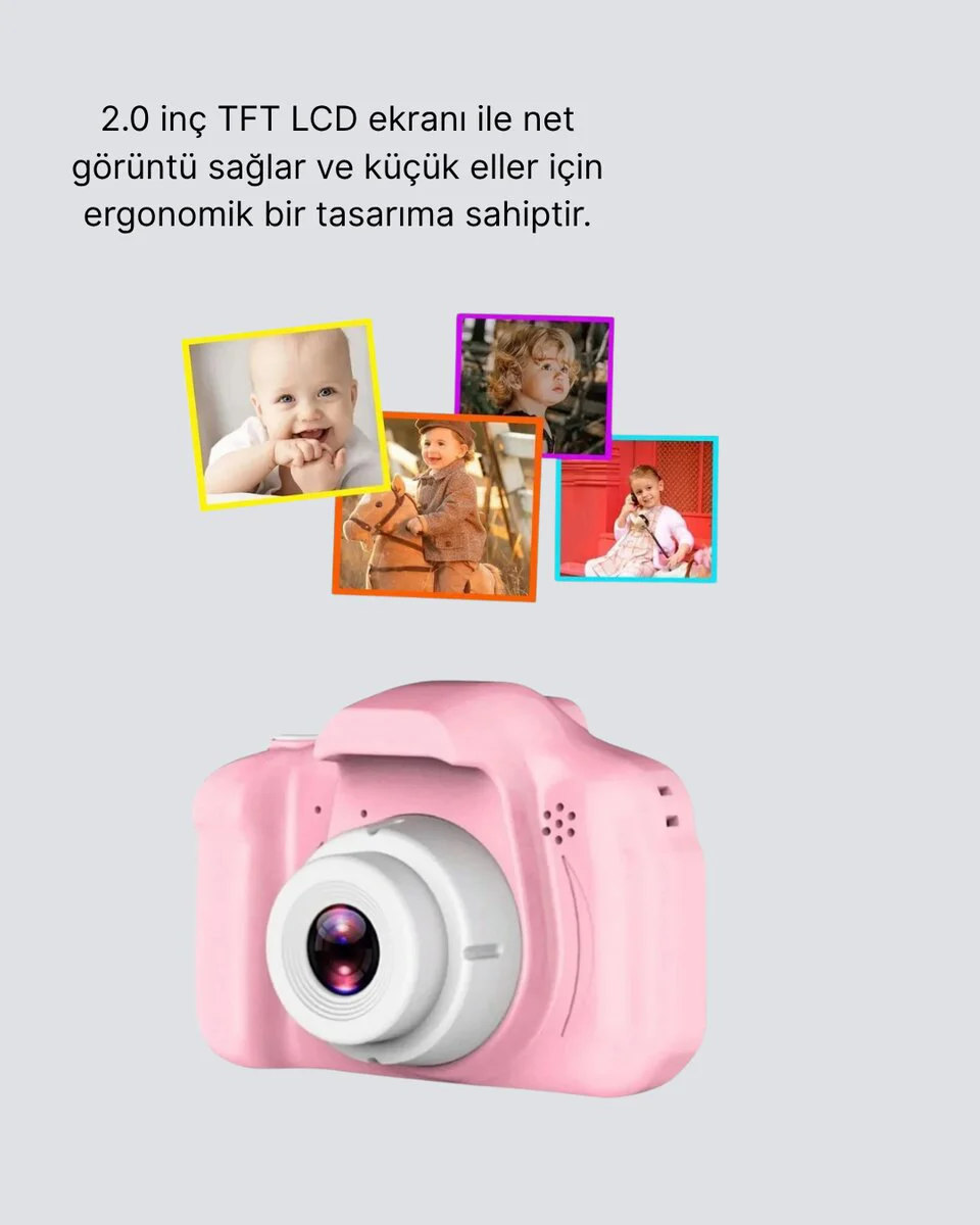 8MP Mini Çocuk Kamera HD Ekranlı Darbeye Dayanıklı ve Şarjlı