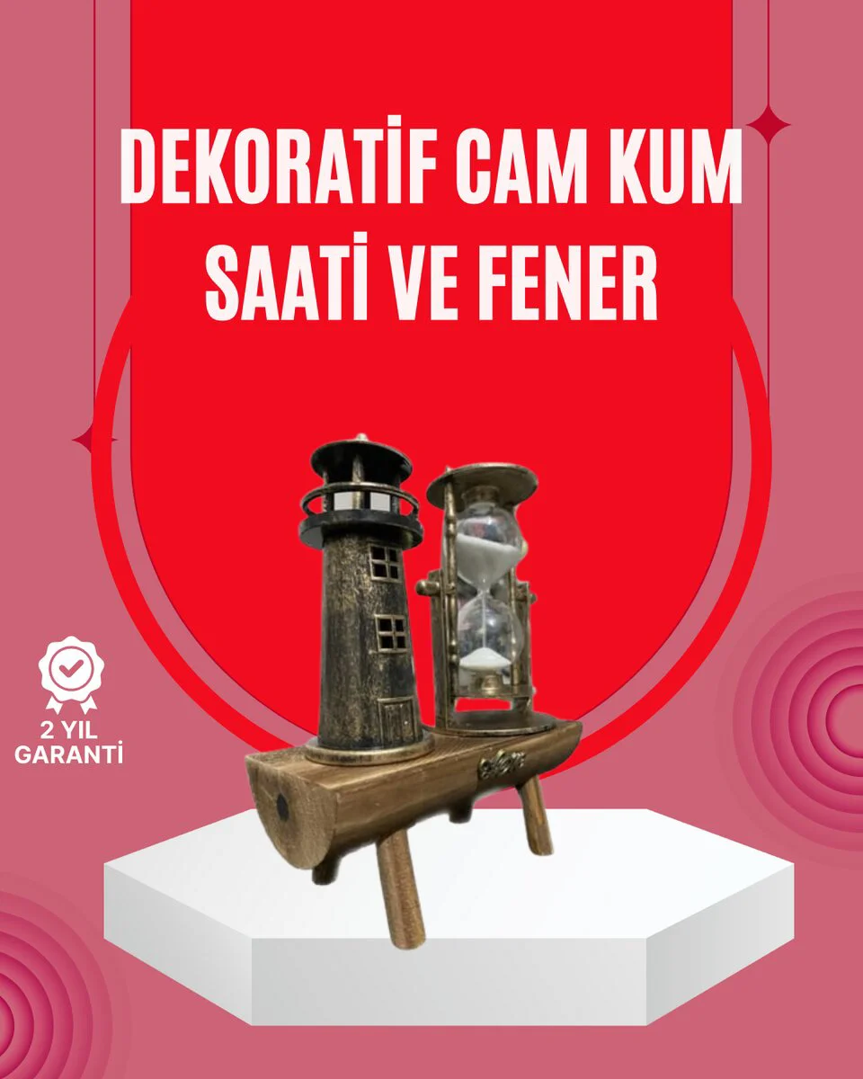 Ahşap Gövdeli Deniz Feneri Formlu Kum Saati - 15x20 cm Masa Dekoru