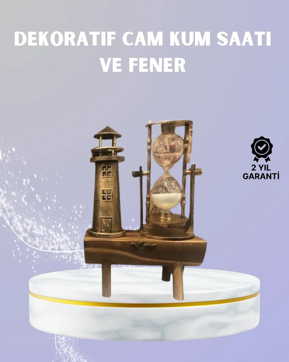 Northcity Ahşap Kum Saati ve Deniz Feneri Figürü - Masaüstü Dekor