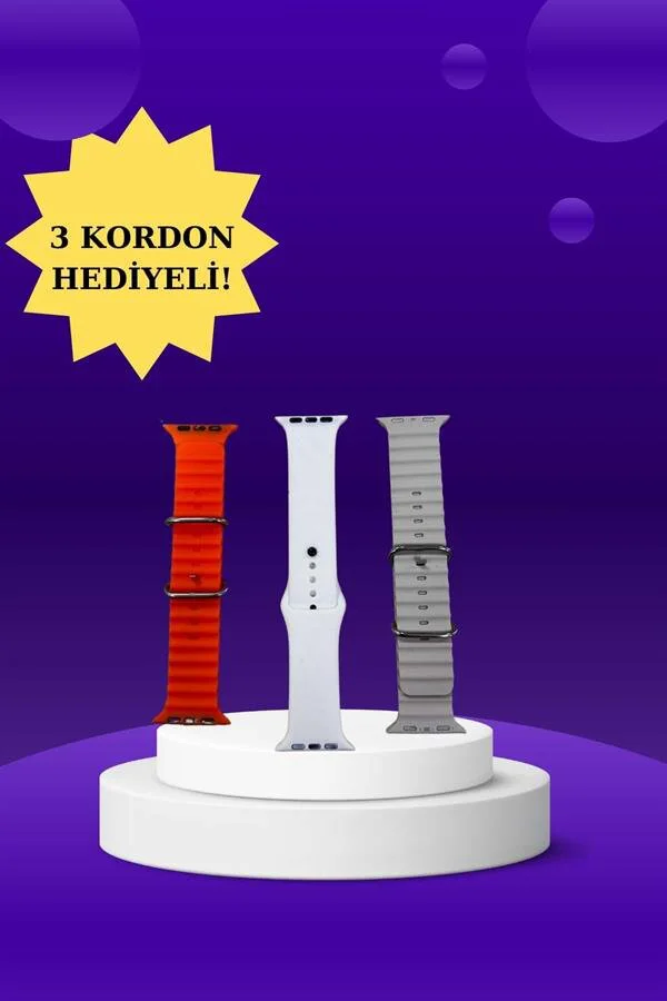 Akıllı Saat Sağlık Takibi Nabız Ölçer 3 Kordon Hediyeli