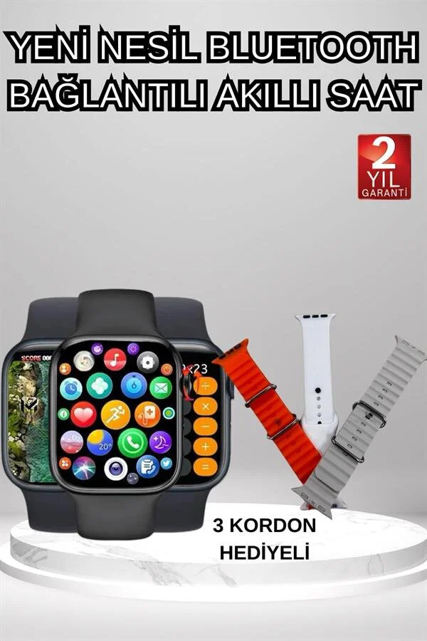 Akıllı Saat Sağlık Takibi Nabız Ölçer 3 Kordon Hediyeli