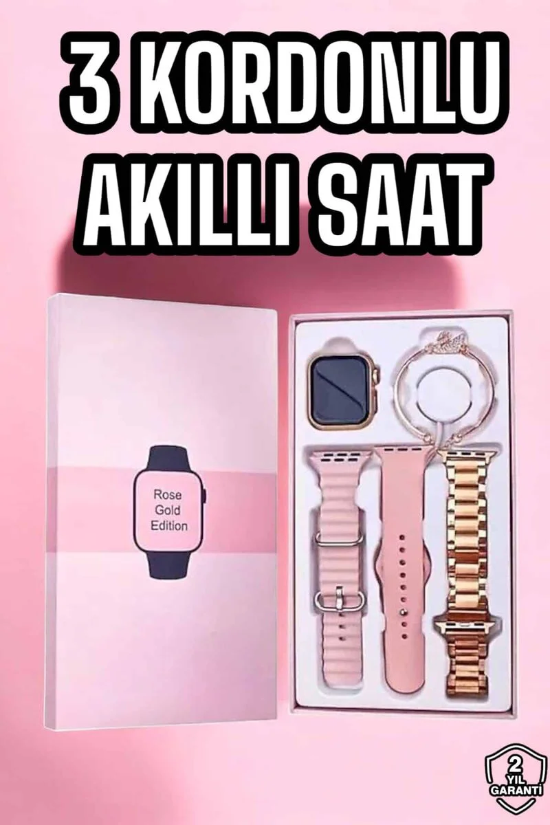 Akıllı Saat AMOLED Ekran 3 Kordonlu - Sesli Görüşme ve Hediyeli Aksesuar
