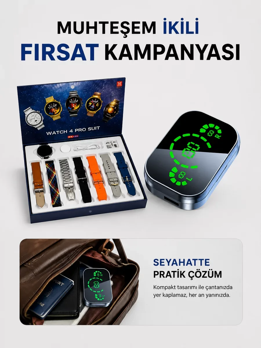 Akıllı Saat ve Bluetooth Kulaklık Seti - Yeni Nesil Dokunmatik Kontrol ve ANC Gürültü Engellemeli
