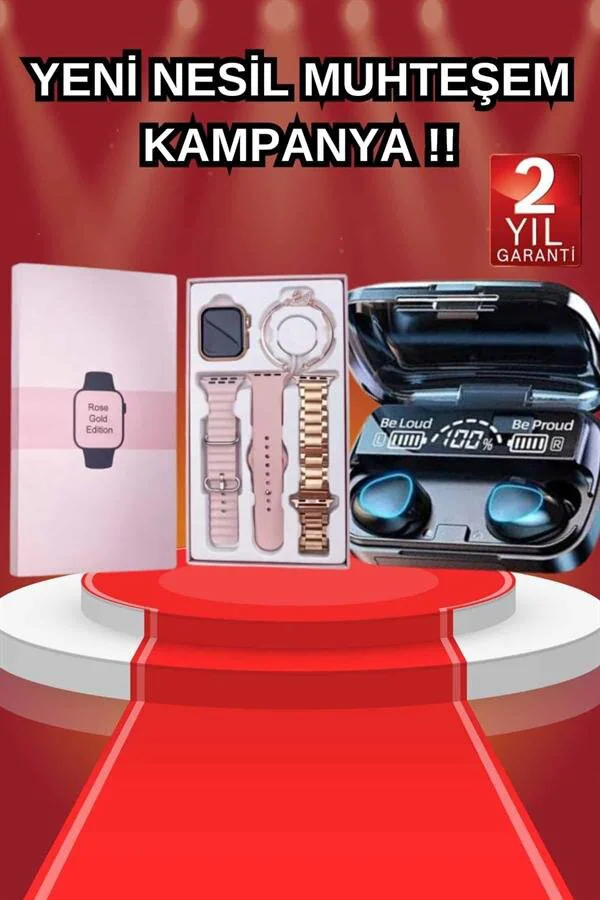 Akıllı Saat ve Bluetooth Kulaklık Seti - Kadın Mini Akıllı Saat 41mm AMOLED, 117 Spor Modu ve 16 Saat M10 Kulaklık Powerbankli