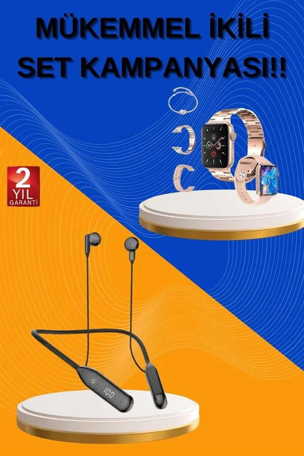 Akıllı Saat ve Bluetooth Kulaklık Seti - Kadınlara Özel Bileklik Hediyeli, 3 Kordonlu, Ultra Dayanıklı