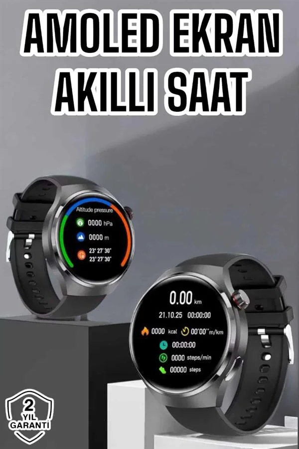 Akıllı Saat Bluetooth Bağlantılı AmoLED Ekran - 500mAh Batarya ve Sağlık Takibi