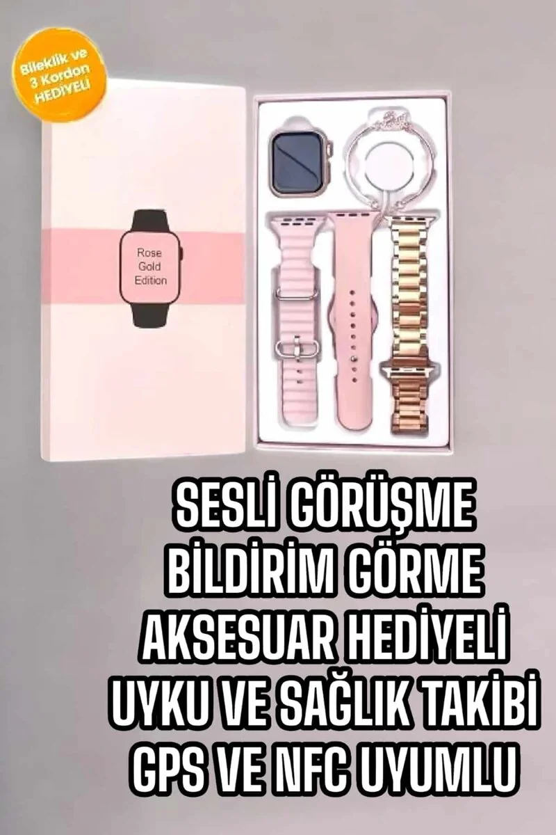 Akıllı Saat AMOLED Ekran 3 Kordonlu - Sesli Görüşme ve Hediyeli Aksesuar