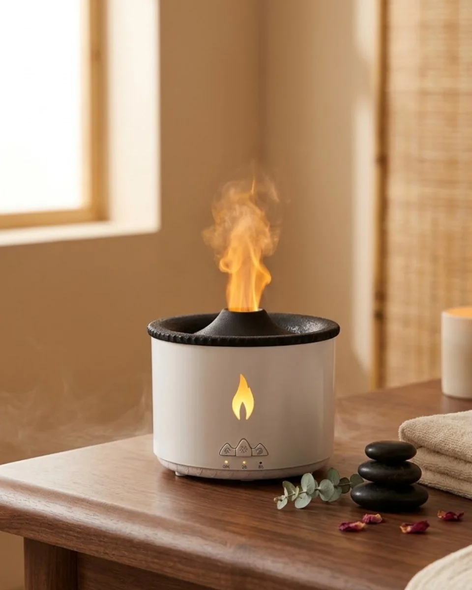 Alev Görünümlü Ultrasonik Difüzör - Ev İçin Evrimsel Nemlendirici ve Aroma Terapi Cihazı