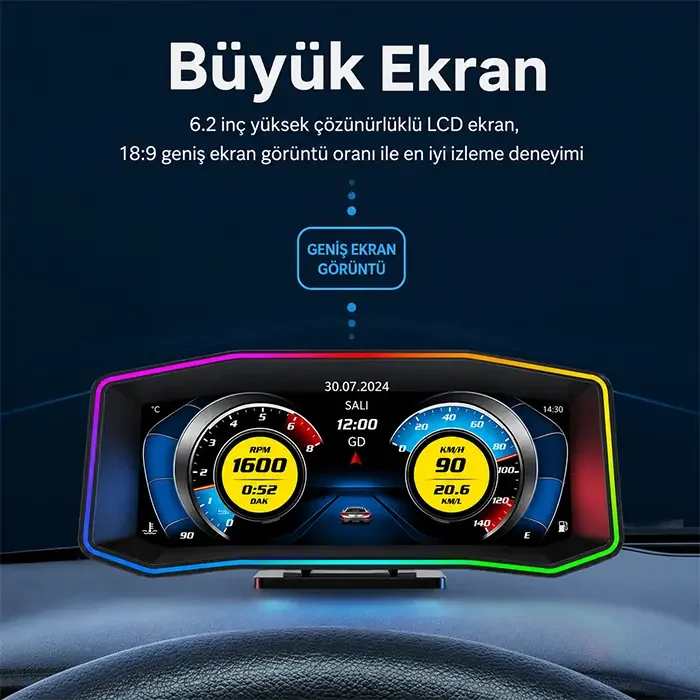 Ally P4 OBD2 + GPS Hız Göstergesi 6.2" Büyük Ekranlı Dijital HUD