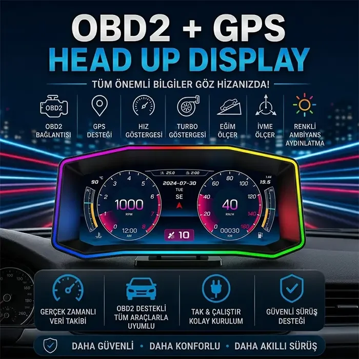 Ally P4 OBD2 + GPS Hız Göstergesi 6.2" Büyük Ekranlı Dijital HUD