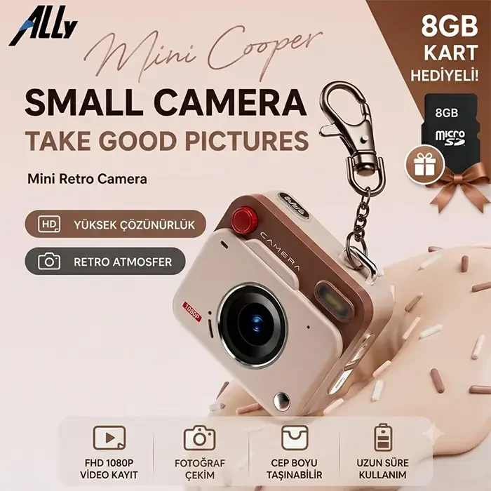 Ally PixMini Retro Video Dijital Kamera - 1080P HD Y6000 Mini Kamera
