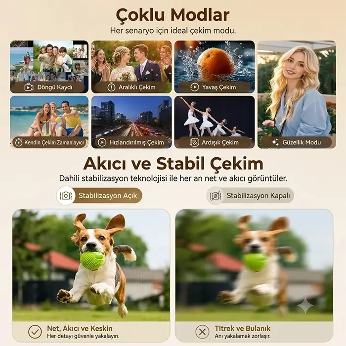 Ally Q8 PocketPro 4K Dijital Vlog ve Aksiyon Kamerası - 3 Eksenli Stabilizasyonlu