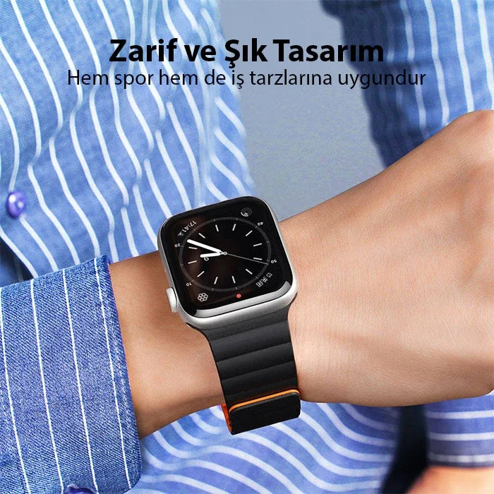 Apple Watch 38/40/41mm Manyetik PU Deri Kayış - Terleme Yapmaz Bilek Tahrişi Gider