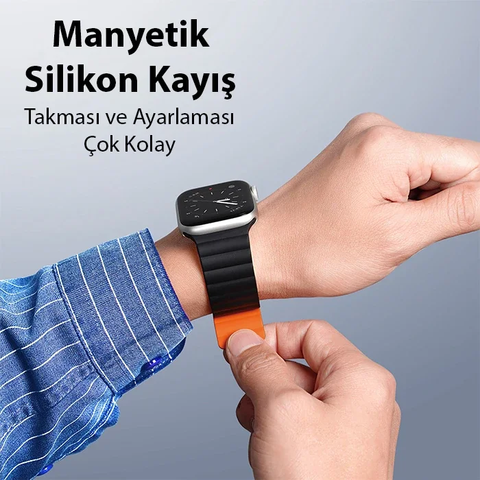Apple Watch 38/40/41mm Manyetik PU Deri Kayış - Terleme Yapmaz Bilek Tahrişi Gider