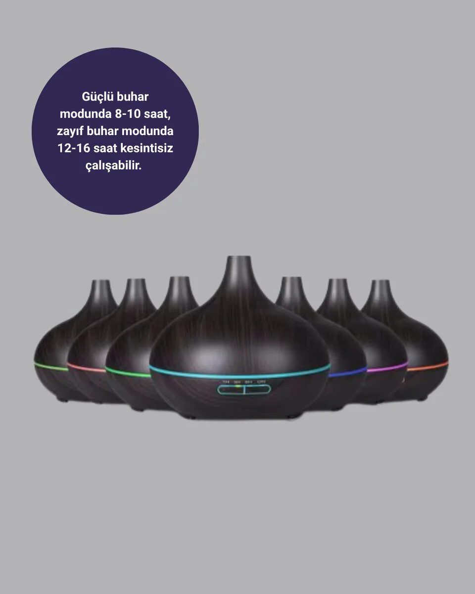 Aromaterapi Difüzörü 550ml Ultrasonik Nemlendirici - Otomatik Kapanma ve 7 Renkli LED Işıklı