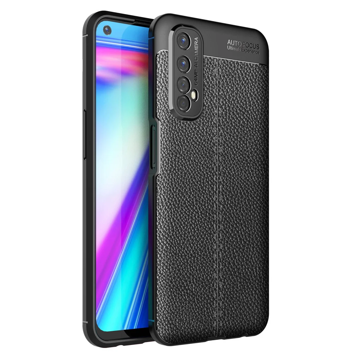 Northcity Auto Focus Kapak - TPU Deri Dokulu Siyah Telefon Kılıfı, Yüksek Darbe Korumalı ve Kaymaz