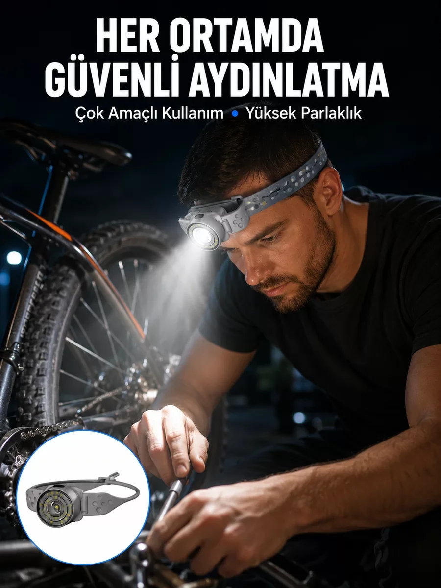 Northcity Ayarlanabilir Baş Bantlı LED Kafa Lambası - Şarjlı Çok 