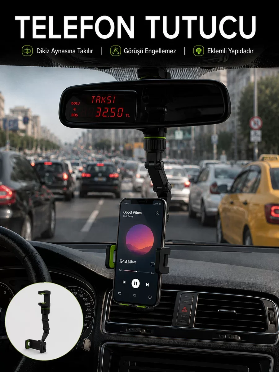 Ayarlanabilir Araç İçi Telefon Standı Dikiz Aynası Tutucu