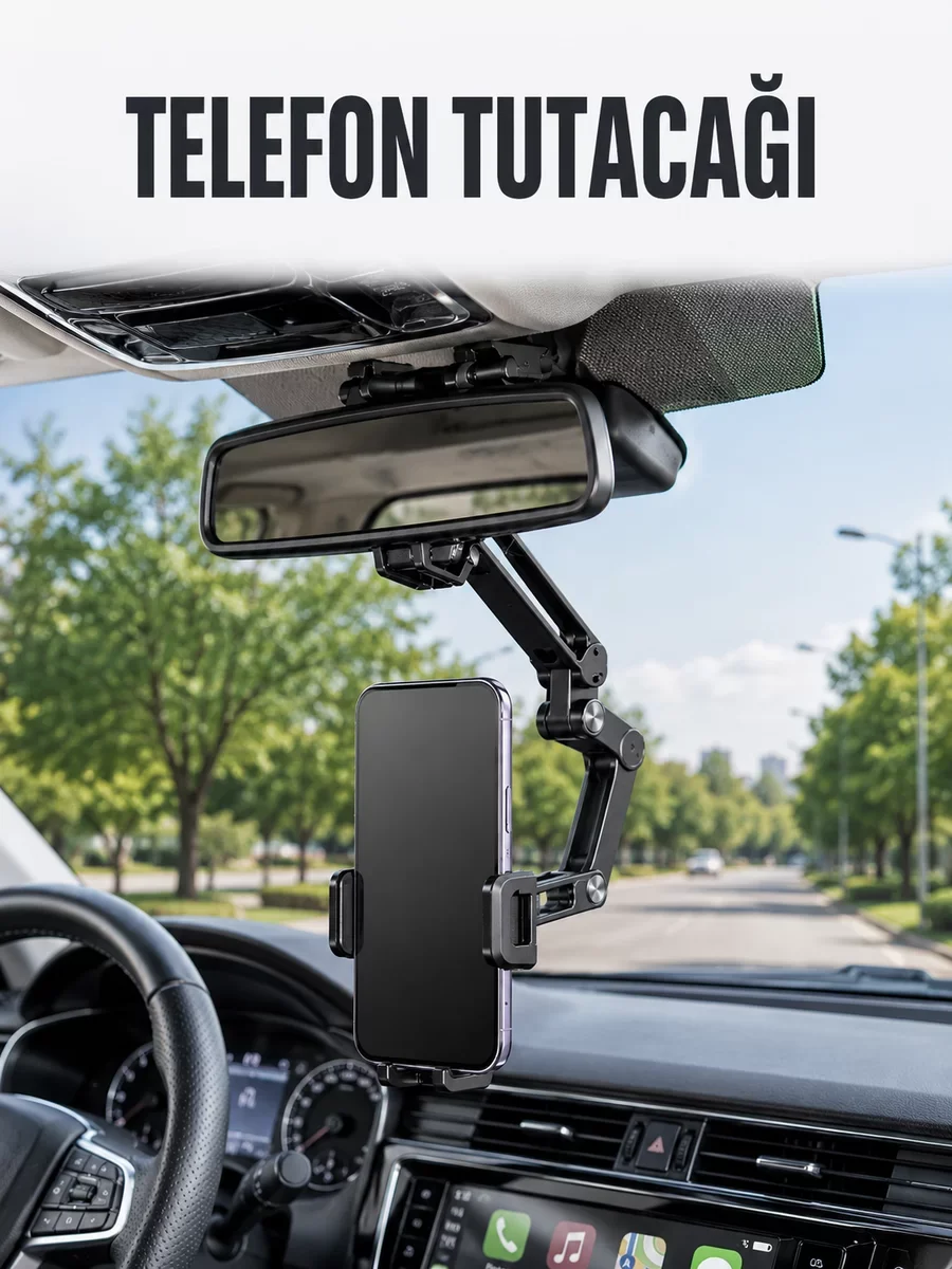 Ayarlanabilir Katlanabilir Araç Dikiz Aynası Telefon Tutucu - Navigasyon Standı