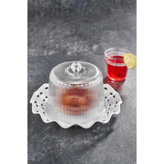 Barok Akrilik Kek Fanusu & Saklama Kabı - 26 cm Şık Sunum Organizeri