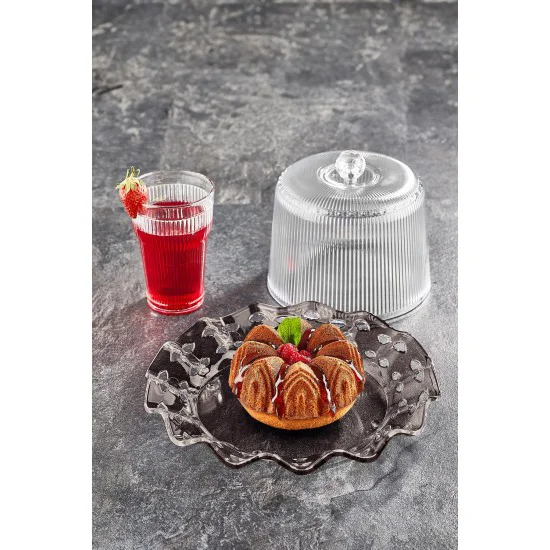 Barok Füme Akrilik Kek Fanusu 26cm – Kırılmaz, Şık Sunum & Saklama Kabı