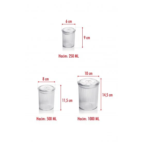 Barok Yuvarlak 3 Boy Kavanoz Seti - Erzak & Saklama Kabı (12 Parça, 4x1000ml, 4x500ml, 4x250ml)