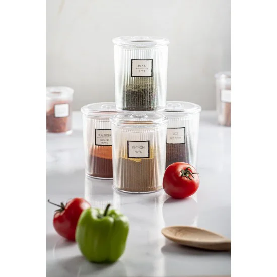 Barok Yuvarlak 6'lı Baharat Kavanoz Seti - 250 ML Akrilik Erzak Saklama Kabı